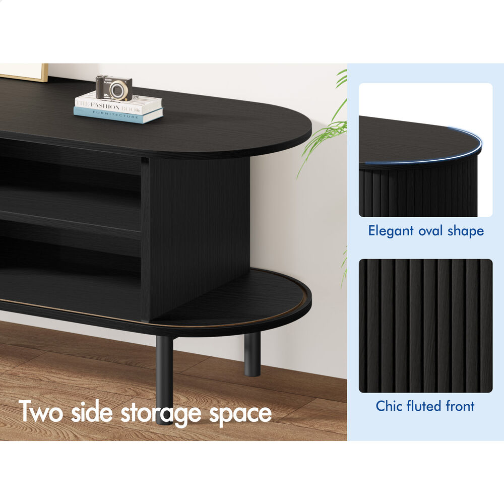 ALFORDSON Entertainment Unit TV Cabinet Stand 160cm Tambour Sliding Doors Black