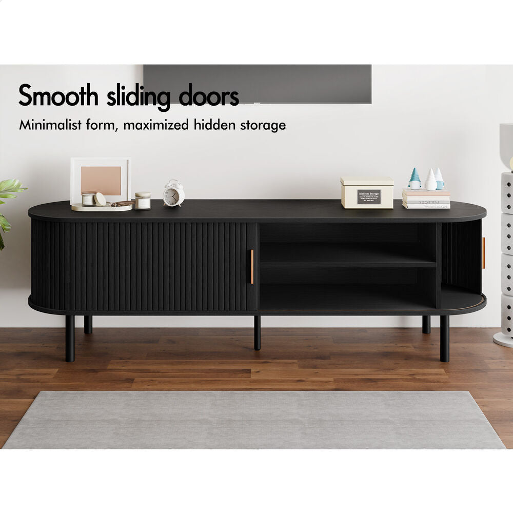 ALFORDSON Entertainment Unit TV Cabinet Stand 160cm Tambour Sliding Doors Black
