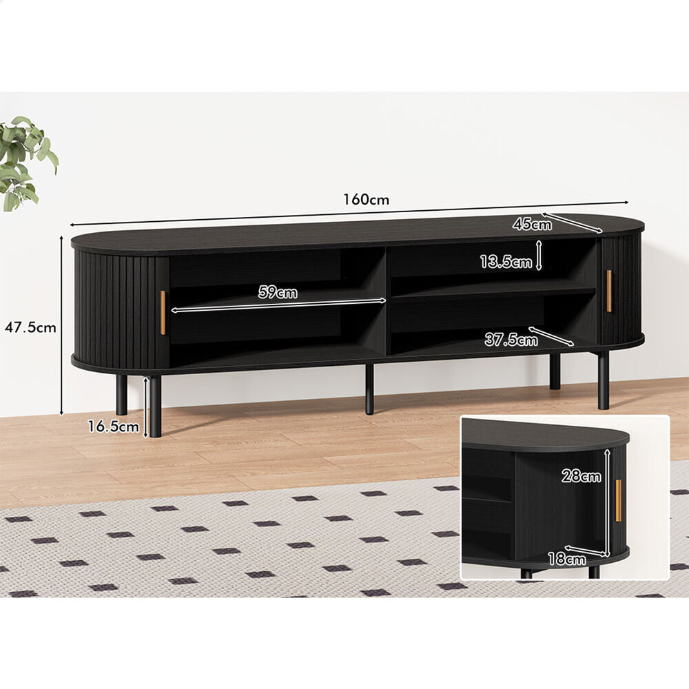 ALFORDSON Entertainment Unit TV Cabinet Stand 160cm Tambour Sliding Doors Black