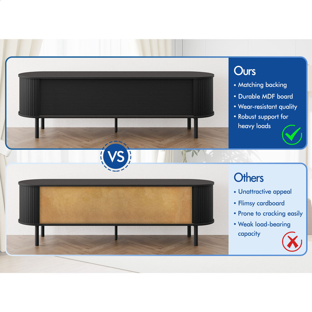 ALFORDSON Entertainment Unit TV Cabinet Stand 160cm Tambour Sliding Doors Black