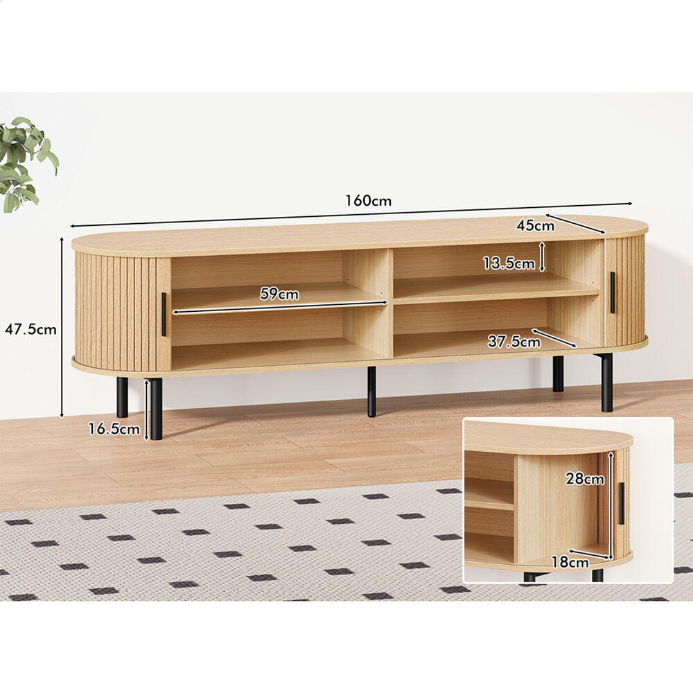 ALFORDSON TV Cabinet 160cm Entertainment Unit Stand Tambour Sliding Doors Metal