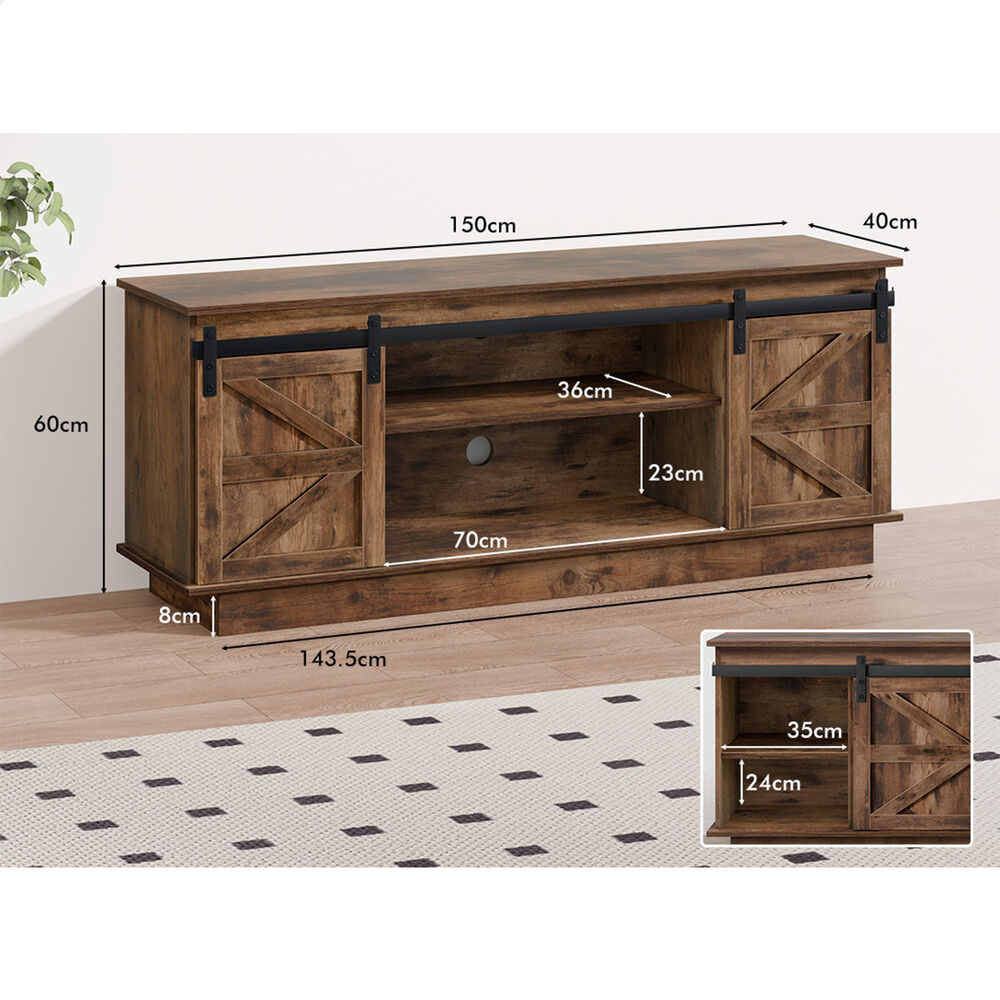 ALFORDSON TV Cabinet Entertainment Unit Storage Stand 150cm Sliding Doors Oak