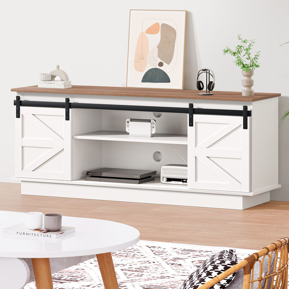 ALFORDSON Entertainment Unit TV Stand Storage Cabinet 150cm Sliding Doors White