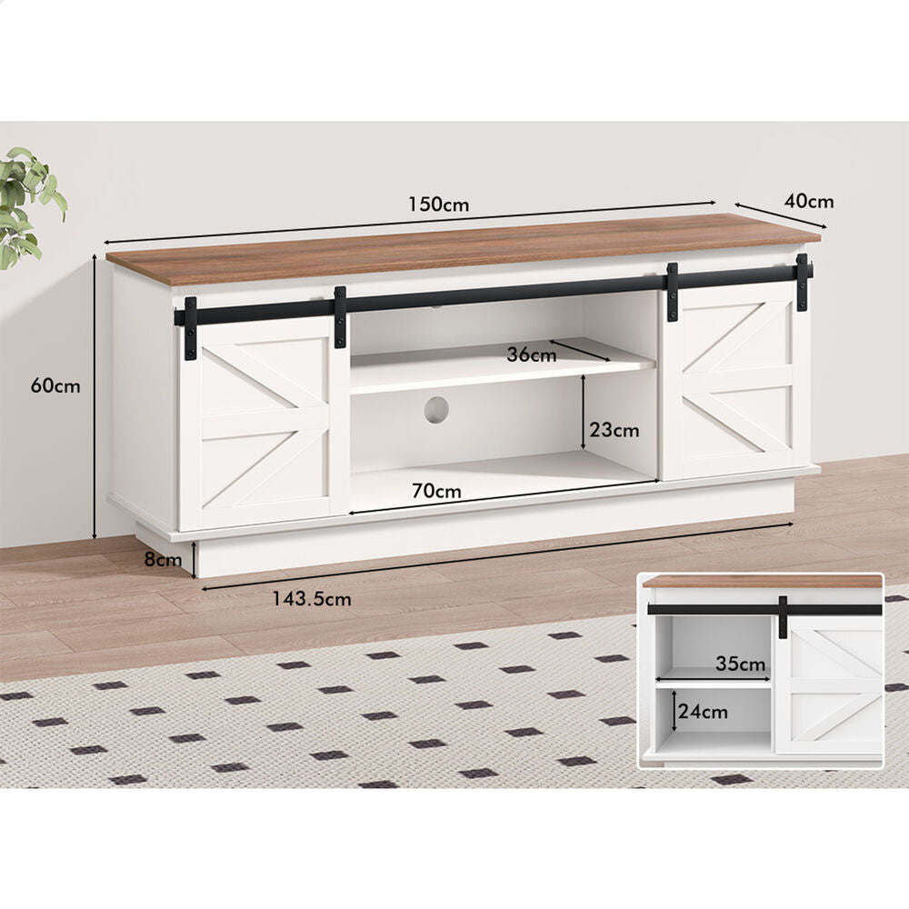 ALFORDSON Entertainment Unit TV Stand Storage Cabinet 150cm Sliding Doors White