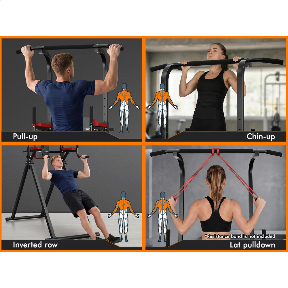 BLACK LORD Power Tower Chin Up Bar Pull Up Weight Bench Home Gym Foldable