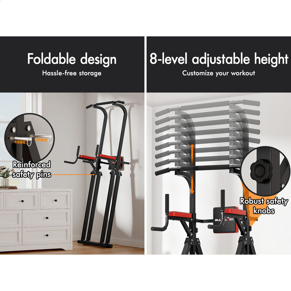 BLACK LORD Power Tower Chin Up Bar Pull Up Weight Bench Home Gym Foldable