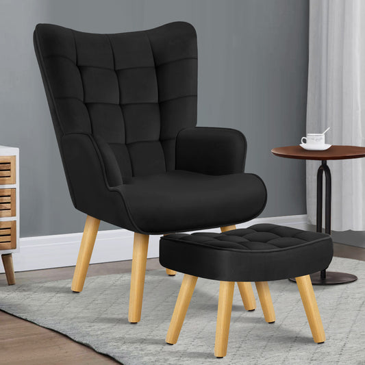 ALFORDSON Armchair Velvet Wooden Accent Chair Lounge Sofa Ottoman Couch Seat
