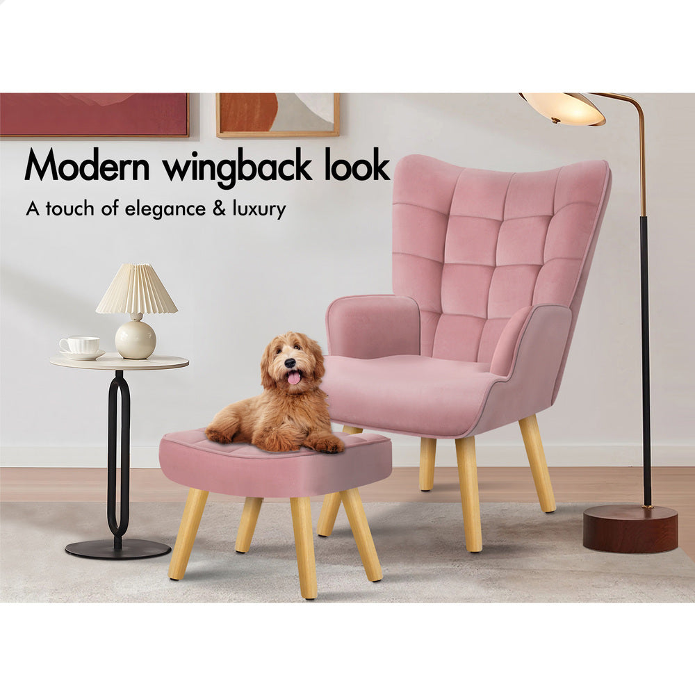 ALFORDSON Wooden Armchair Lounge Ottoman Accent Chair Velvet Couch Footstool