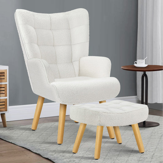 ALFORDSON Armchair Accent Chair Lounge Sofa Ottoman Couch Boucle Wooden White