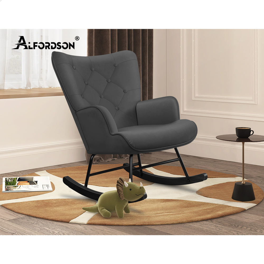 ALFORDSON Rocking Chair Armchair Lounge Accent Chair Velvet Grey