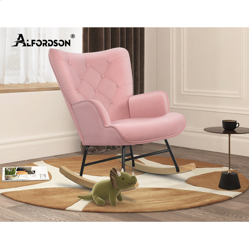 ALFORDSON Rocking Chair Armchair Lounge Accent Chair Velvet Pink