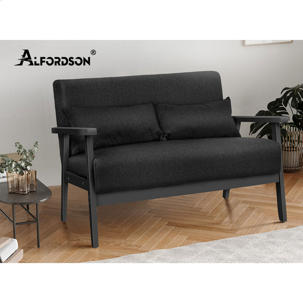 ALFORDSON Wooden Armchair 2 Seater Sofa Fabric Lounge Chair Accent Couch Seat Black