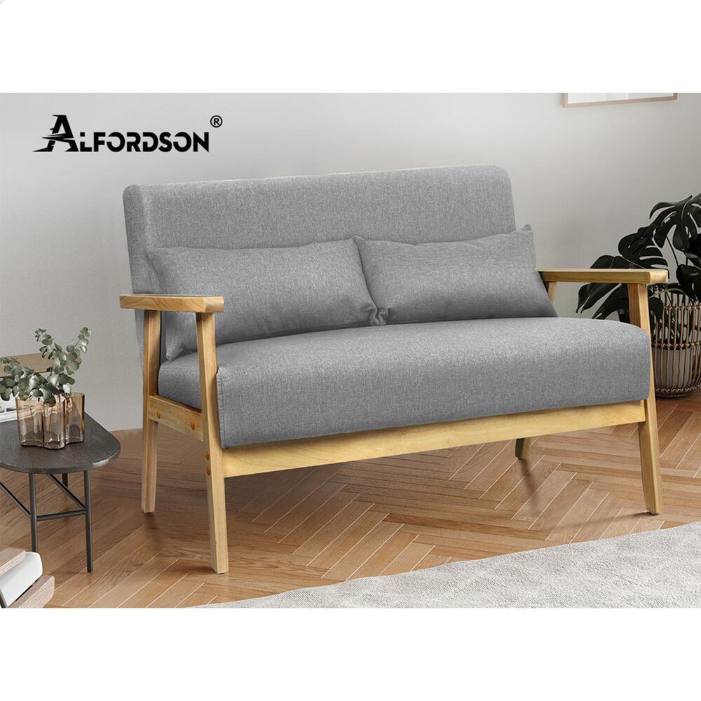 ALFORDSON Armchair 2 Seater Sofa Fabric Lounge Chair Accent Couch Wood Seat Grey