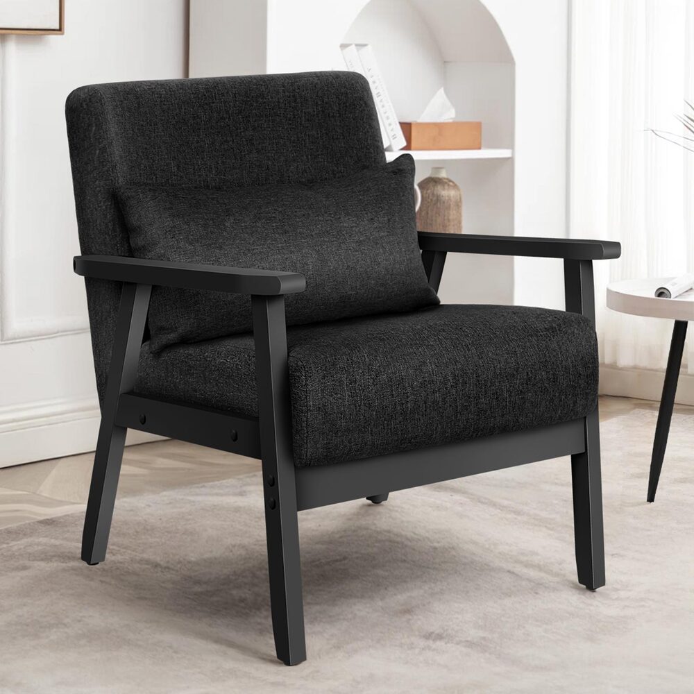 ALFORDSON Wooden Armchair Lounge Accent Chair Fabric All Black