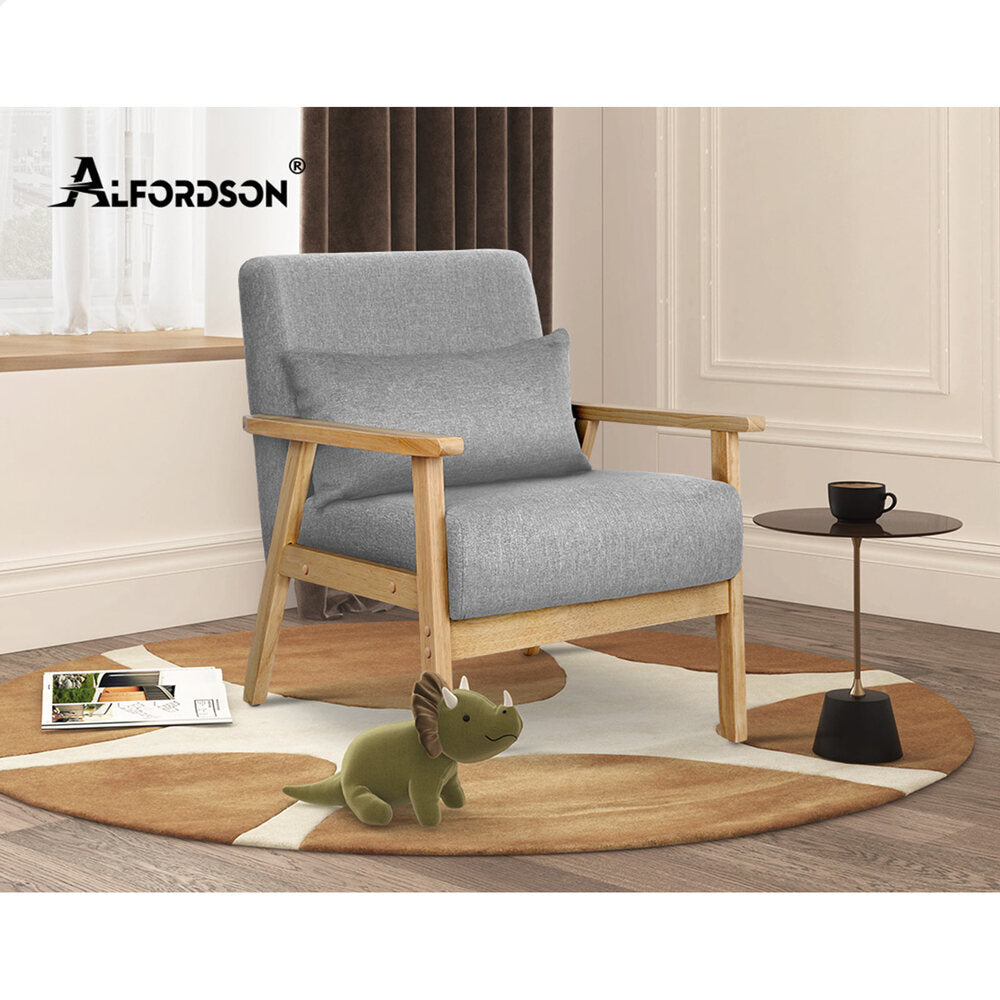 ALFORDSON Wooden Armchair Lounge Accent Chair Fabric Light Grey