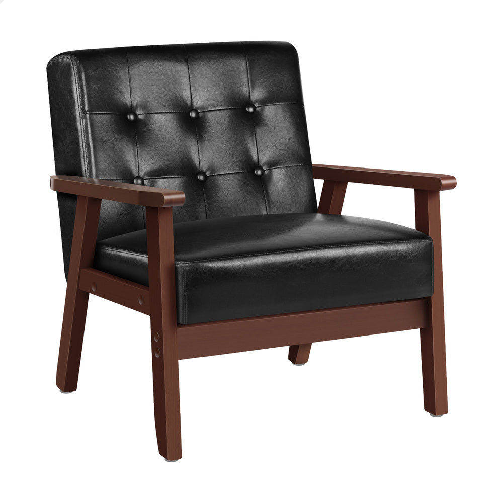 ALFORDSON Armchair Wooden Lounge Accent Chair PU Leather Seat Sofa Couch Black