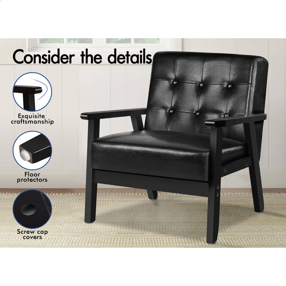 ALFORDSON Wooden Armchair Accent Lounge Chair PU Leather Seat Sofa Couch Black