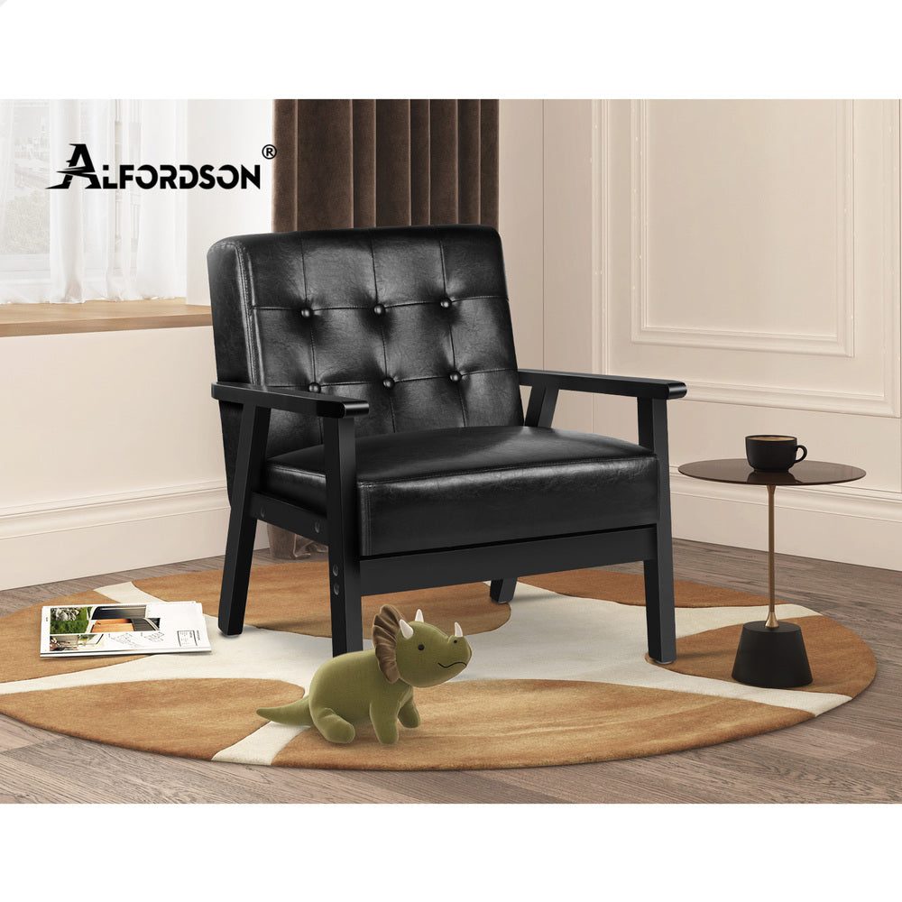 ALFORDSON Wooden Armchair Accent Lounge Chair PU Leather Seat Sofa Couch Black