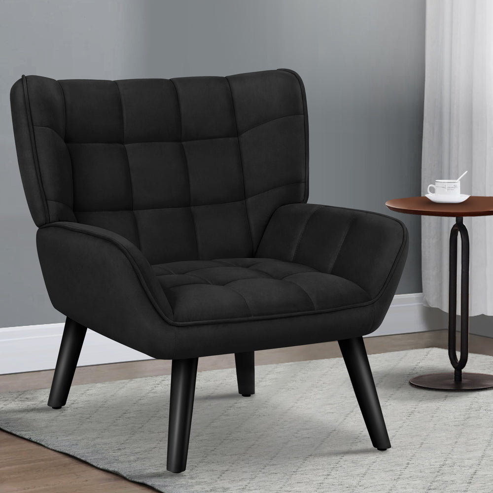 ALFORDSON Armchair Accent Tub Chair Lounge Sofa Couch Velvet Seat Wood Black