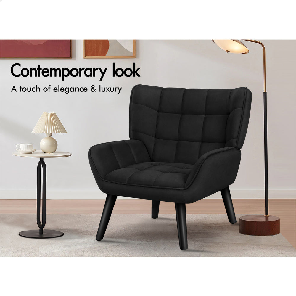 ALFORDSON Armchair Accent Tub Chair Lounge Sofa Couch Velvet Seat Wood Black