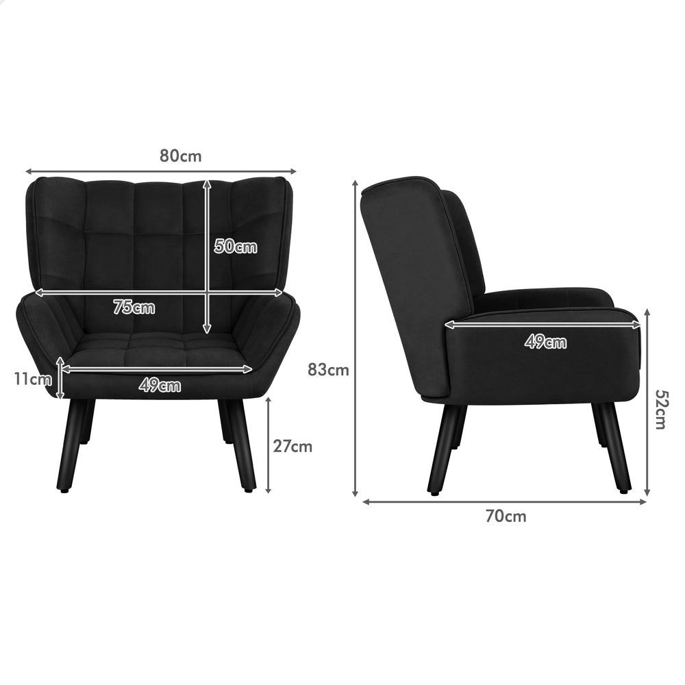 ALFORDSON Armchair Accent Tub Chair Lounge Sofa Couch Velvet Seat Wood Black