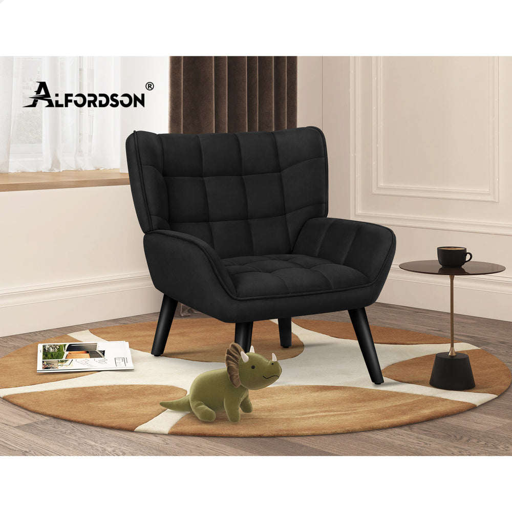 ALFORDSON Armchair Accent Tub Chair Lounge Sofa Couch Velvet Seat Wood Black