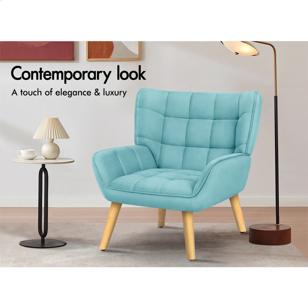 ALFORDSON Armchair Accent Chair Lounge Sofa Wooden Couch Velvet Tub Seat Blue