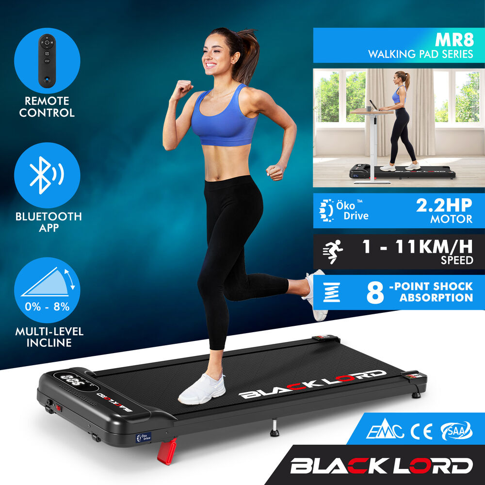 BLACK LORD Treadmill Electric Walking Pad Incline Home Gym Remote Control Black
