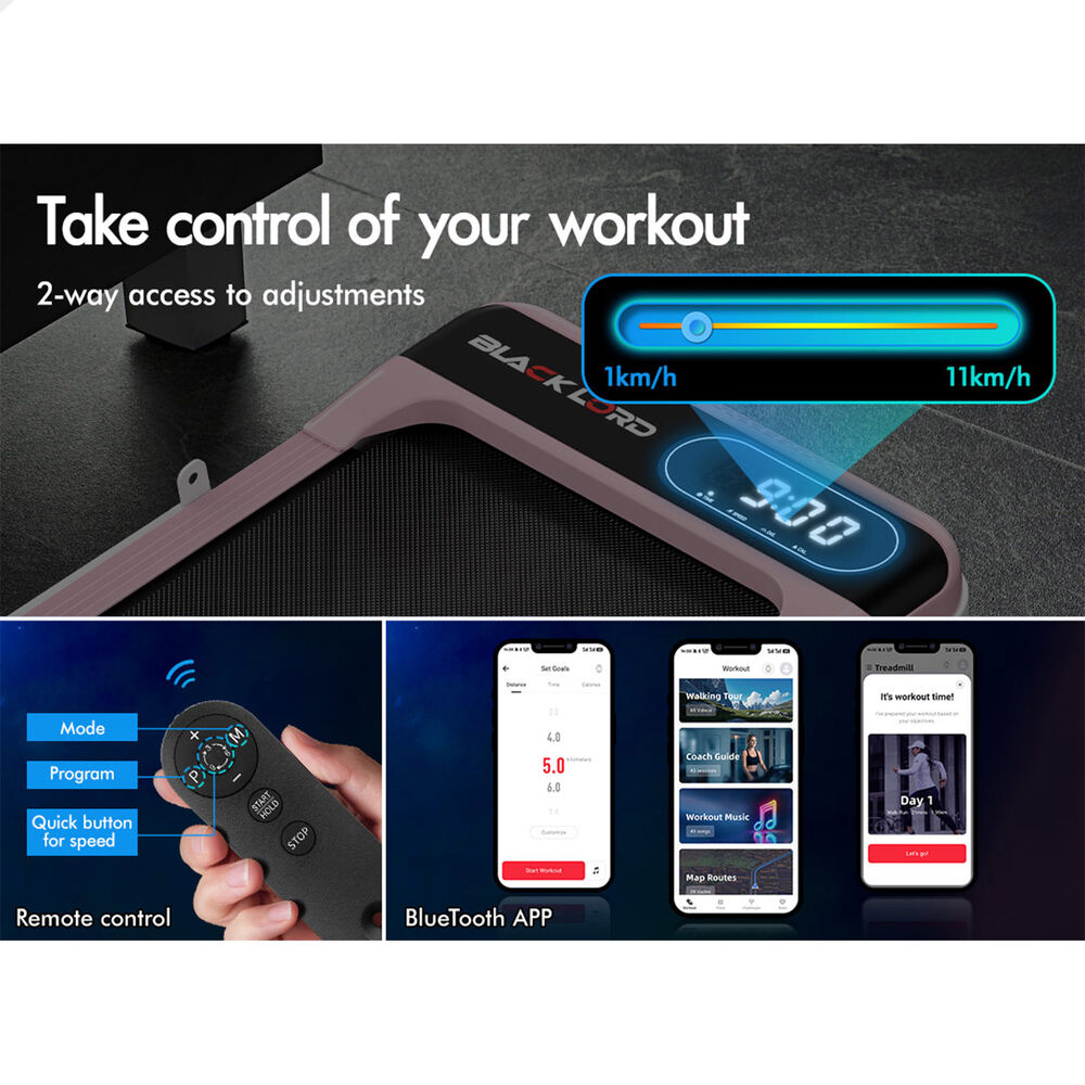 BLACK LORD Treadmill Electric Walking Pad Folding Incline Magnetic Remote Pink