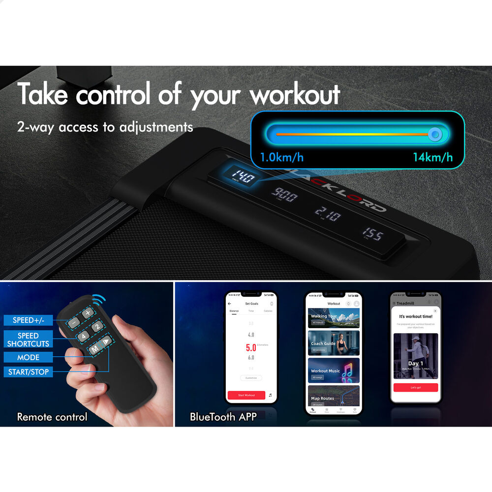 BLACK LORD Treadmill Electric Walking Pad Under Desk Home Gym Fitness 450mm Belt