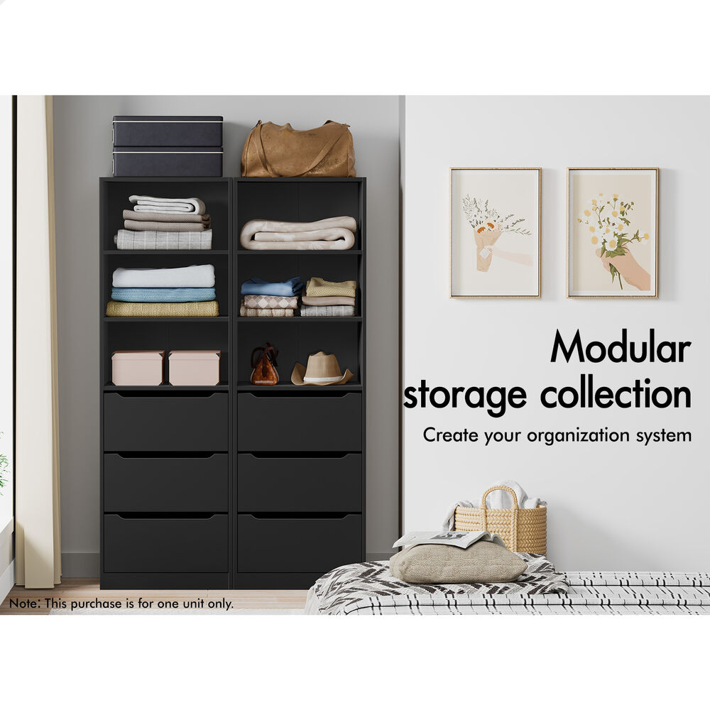 3 Drawers ALFORDSON Wardrobe Clothes Storage Cabinet Black