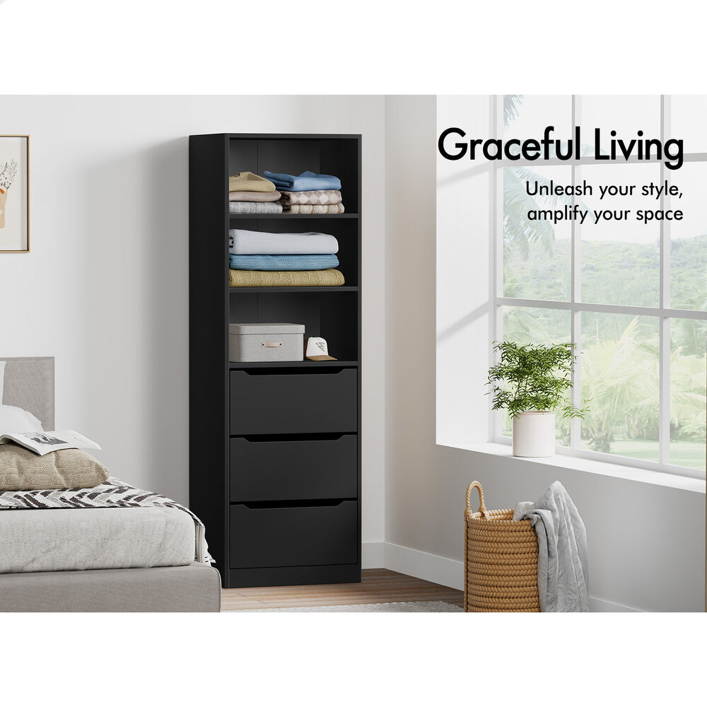 3 Drawers ALFORDSON Wardrobe Clothes Storage Cabinet Black