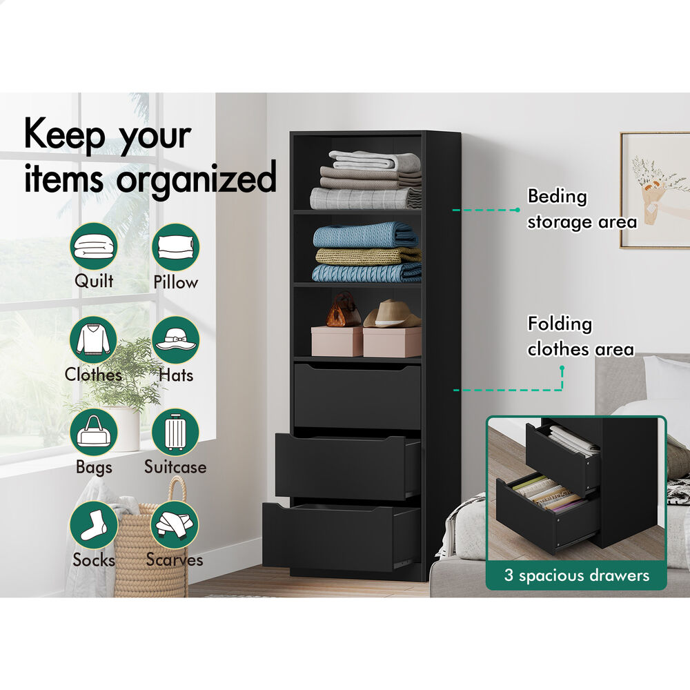 3 Drawers ALFORDSON Wardrobe Clothes Storage Cabinet Black