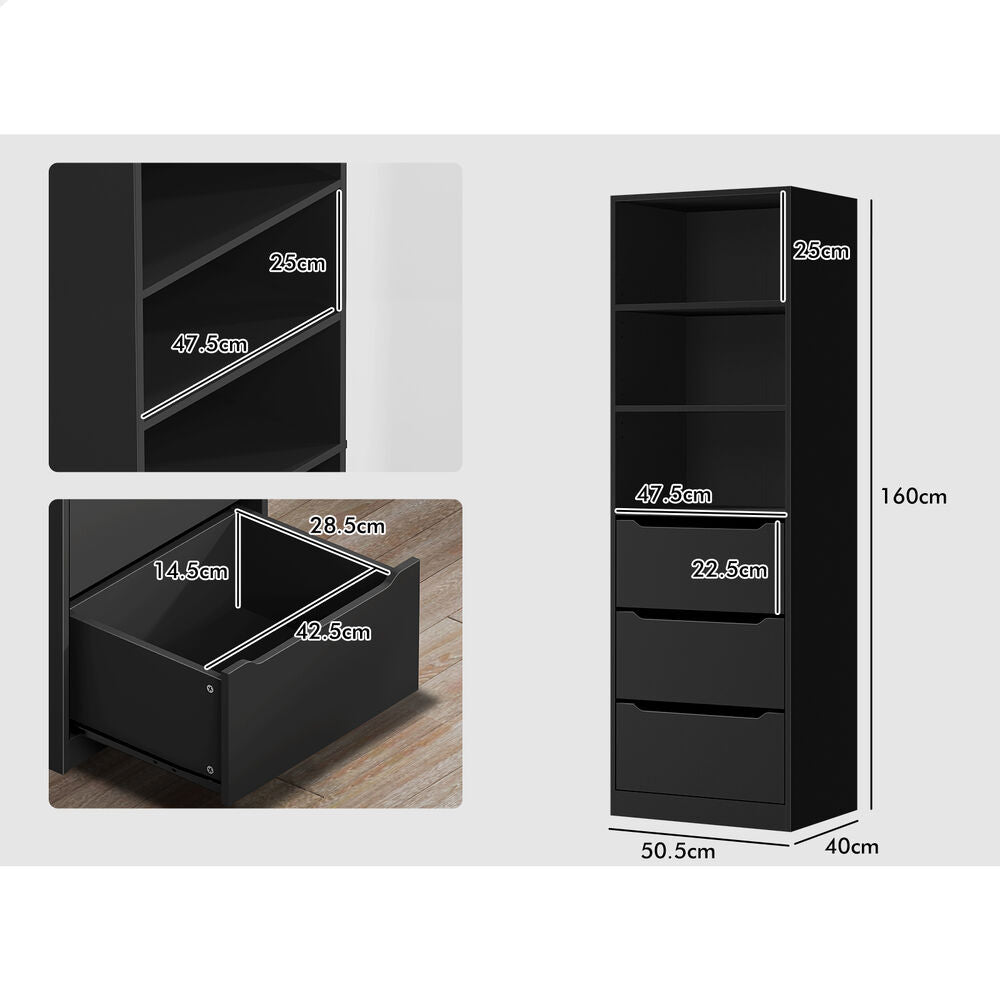 3 Drawers ALFORDSON Wardrobe Clothes Storage Cabinet Black
