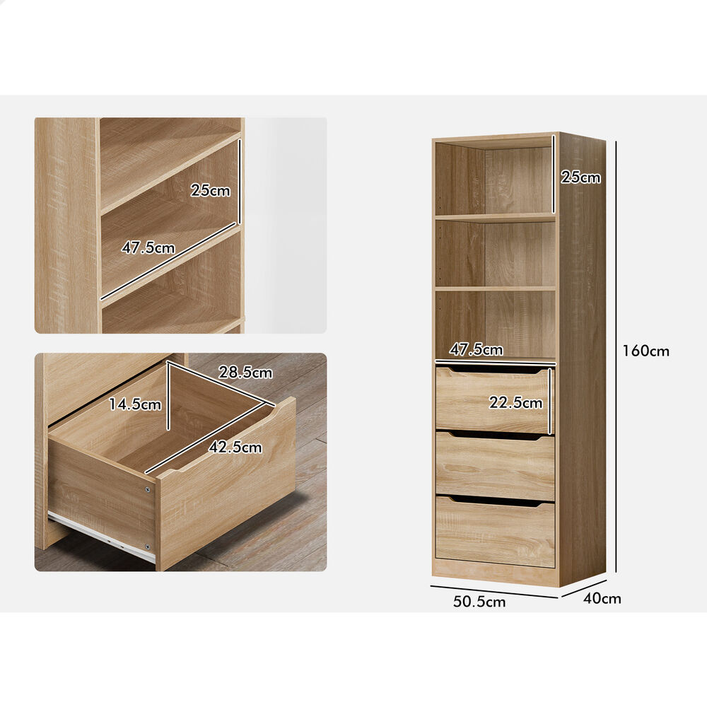 3 Drawers ALFORDSON Wardrobe Clothes Storage Cabinet Wood