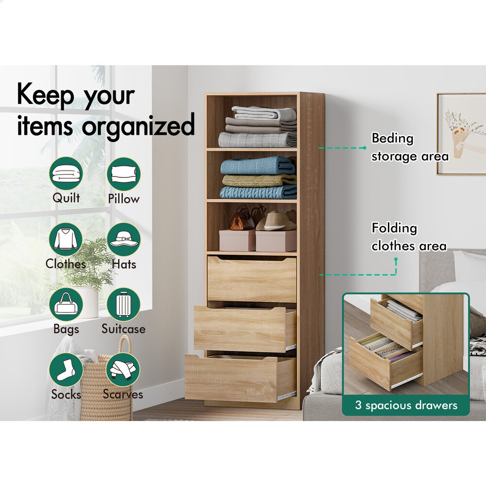 3 Drawers ALFORDSON Wardrobe Clothes Storage Cabinet Wood