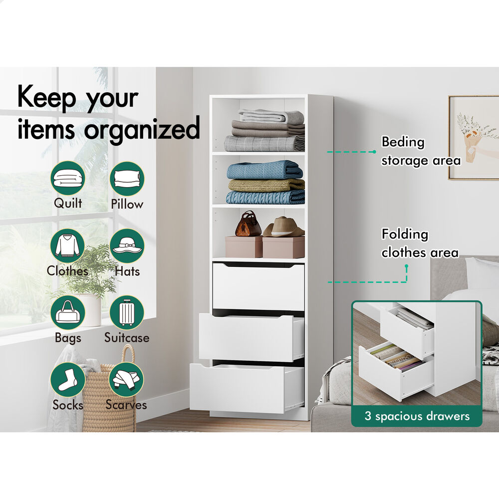 3 Drawers ALFORDSON Wardrobe Clothes Storage Cabinet White