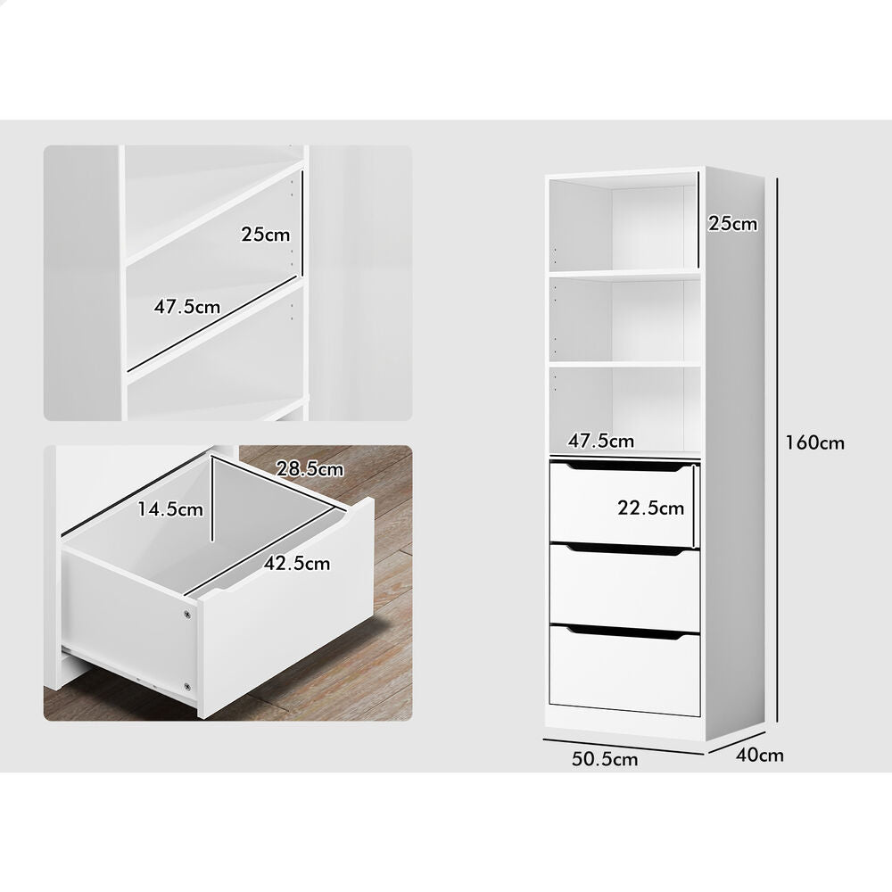 3 Drawers ALFORDSON Wardrobe Clothes Storage Cabinet White