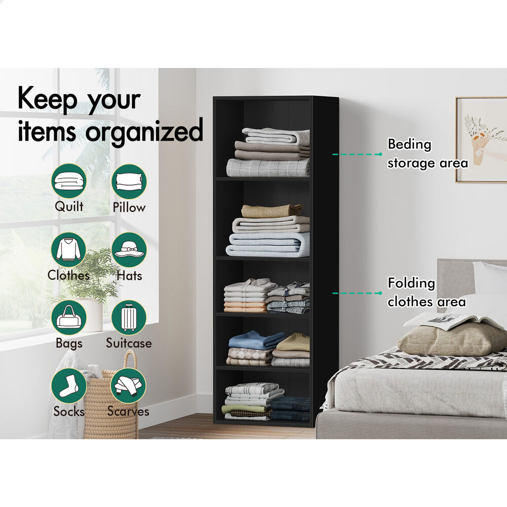 5 Shelves ALFORDSON Wardrobe Clothes Storage Cabinet Black