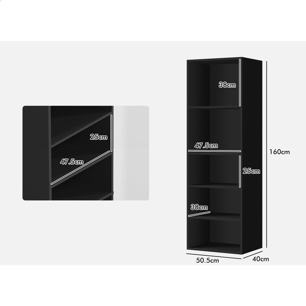 5 Shelves ALFORDSON Wardrobe Clothes Storage Cabinet Black