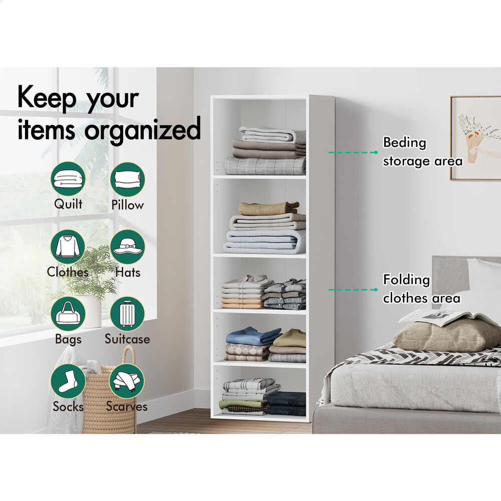 5 Shelves ALFORDSON Wardrobe Clothes Storage Cabinet White