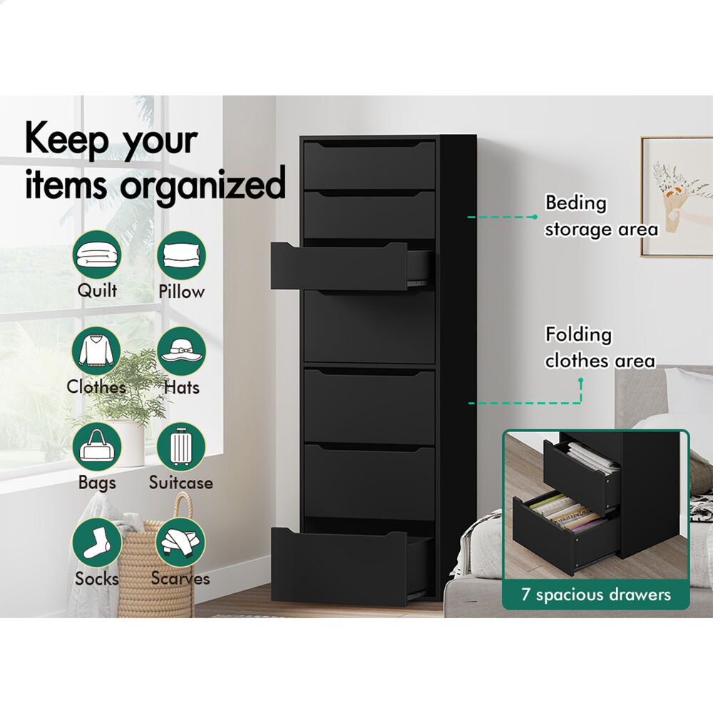 7 Drawers ALFORDSON Wardrobe Clothes Storage Cabinet Black