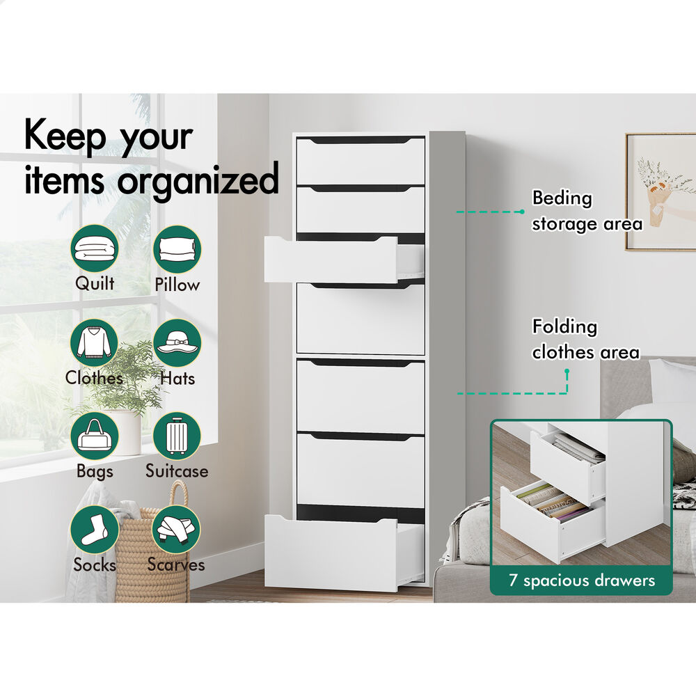 7 Drawers ALFORDSON Wardrobe Clothes Storage Cabinet White