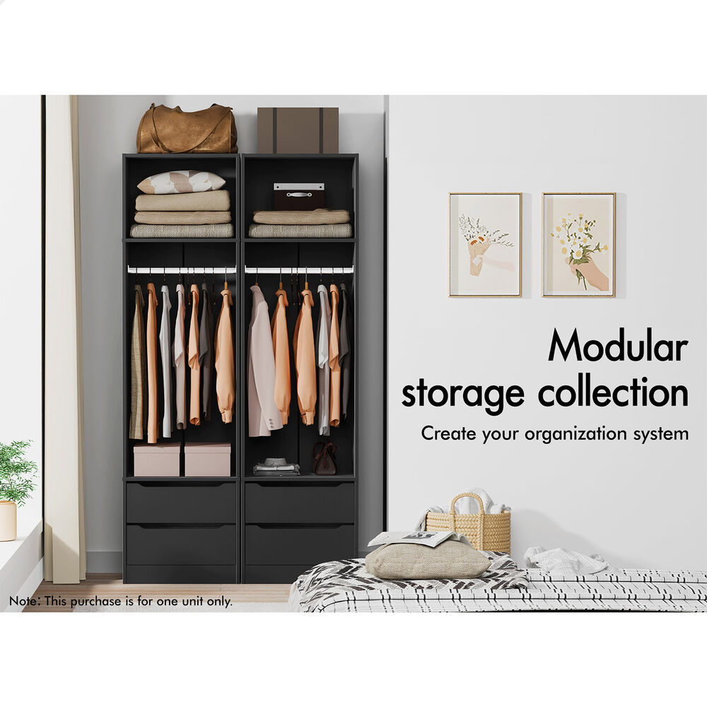 2 Drawers ALFORDSON Wardrobe Clothes Storage Cabinet Hanging Rod Black