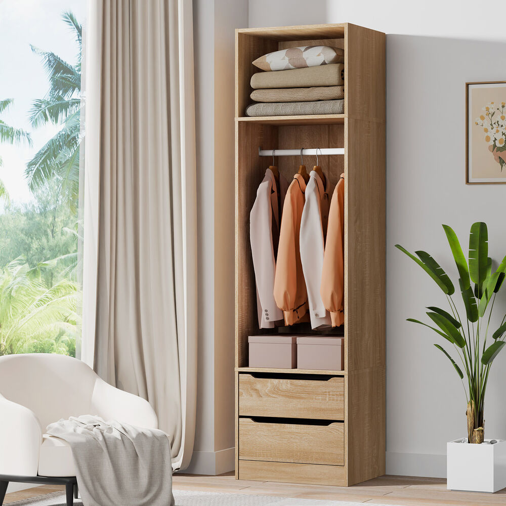 2 Drawers ALFORDSON Wardrobe Clothes Storage Cabinet Hanging Rod Wood