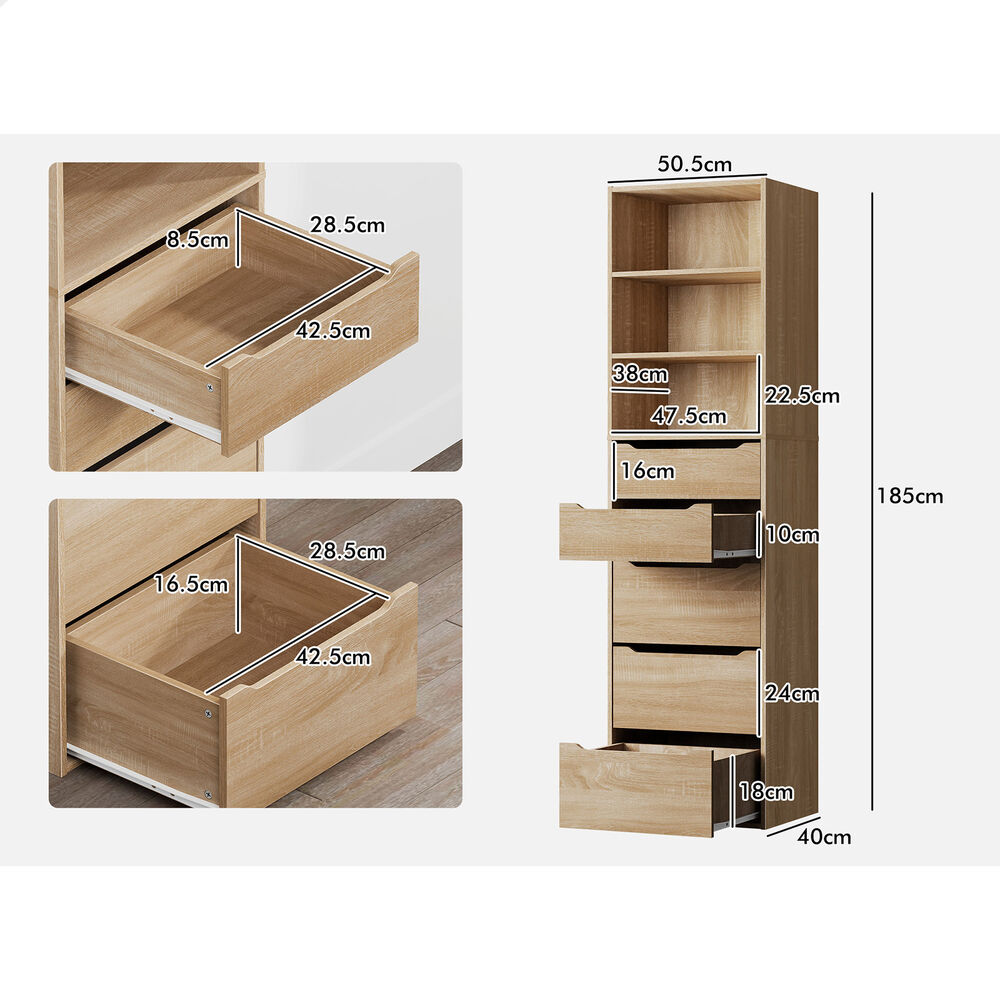 5 Drawers ALFORDSON Wardrobe Clothes Storage Cabinet Wood
