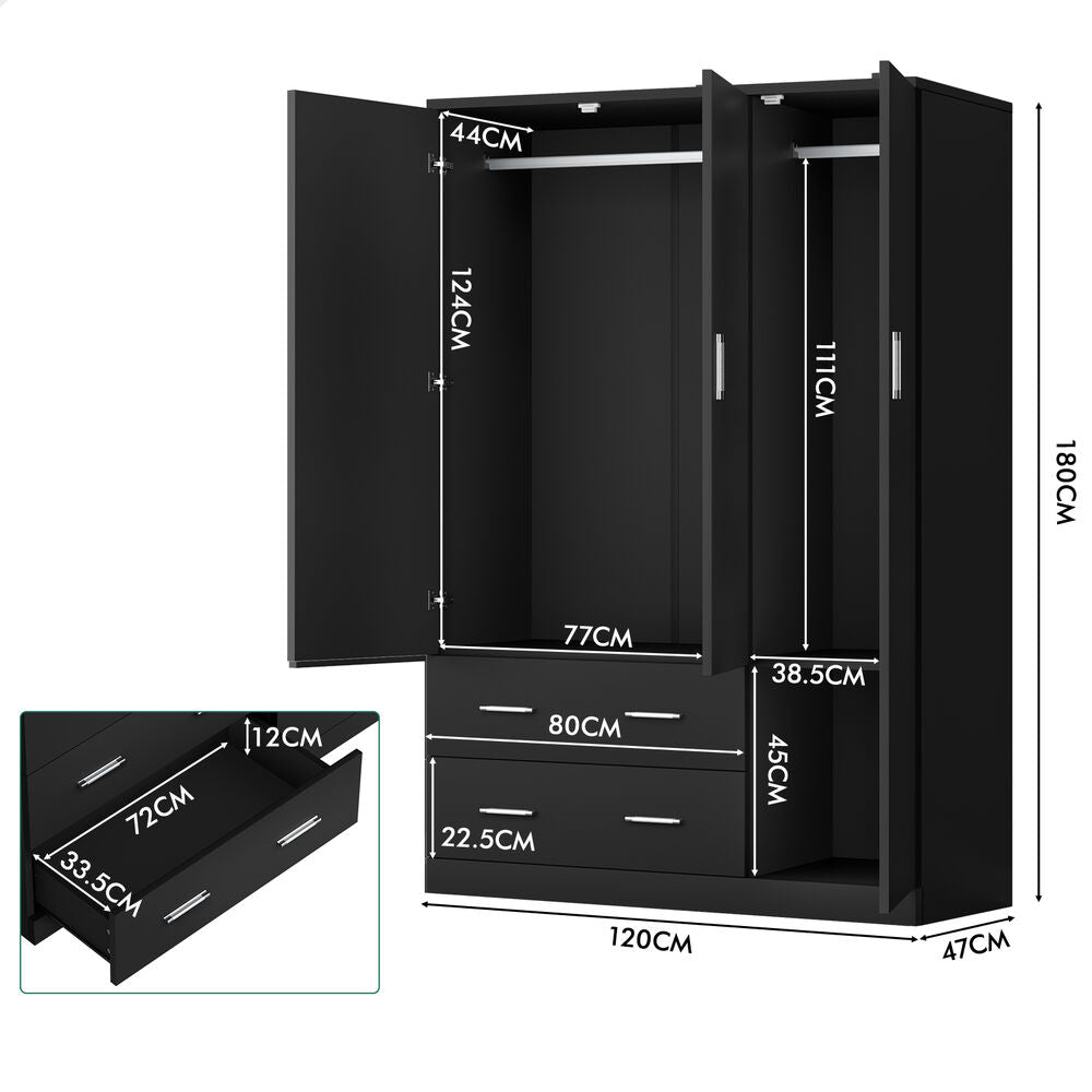 ALFORDSON Wardrobe Clothes Closet Storage Cabinet Organizer Drawer Shelf Black