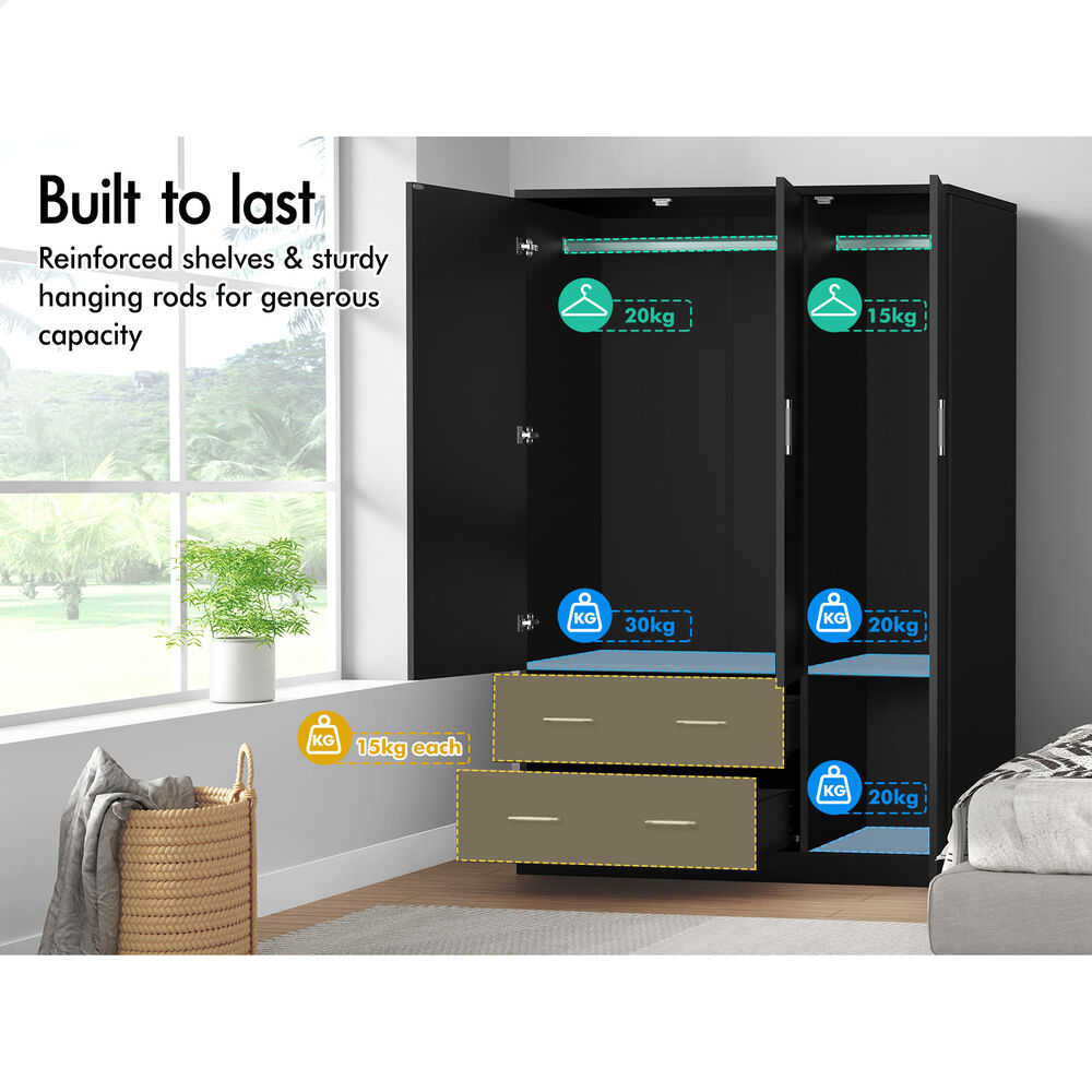 ALFORDSON Wardrobe Clothes Closet Storage Cabinet Organizer Drawer Shelf Black