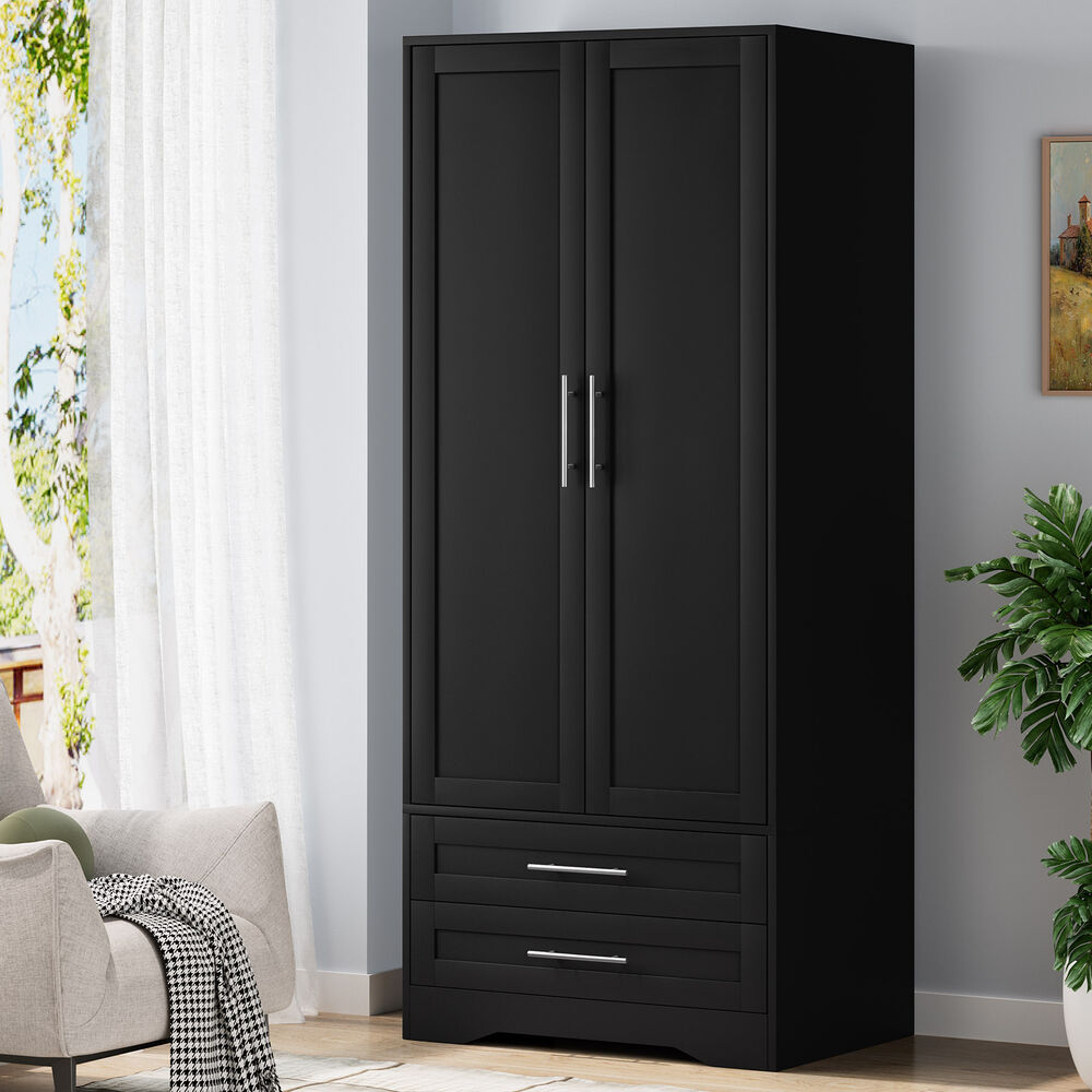2 Drawers ALFORDSON Wardrobe Clothes Cabinet Hanging Rod Black
