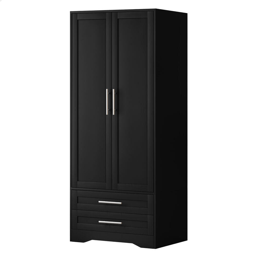 2 Drawers ALFORDSON Wardrobe Clothes Cabinet Hanging Rod Black